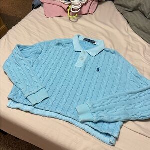 Ralph Lauren Sky Blue Cable Knit Polo Sweater